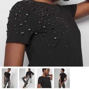 nwt WHITE HOUSE BLACK MARKET embellished crewneck tee shirt m rhinestone